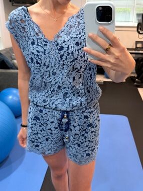 Blue Lace Crochet Romper